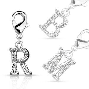 RADIANT RHODIUM FINISH INITIAL MULTI-PURPOSE CHARM WITH SPARKLY CZS